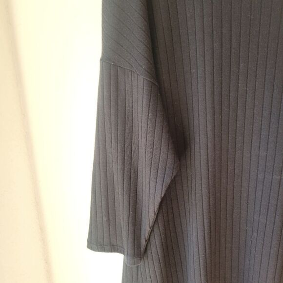 Mango Women's Long Duster Size M Cardigan Black Ribbed 3/4 Sleeve with Pockets - Picture 5 of 6